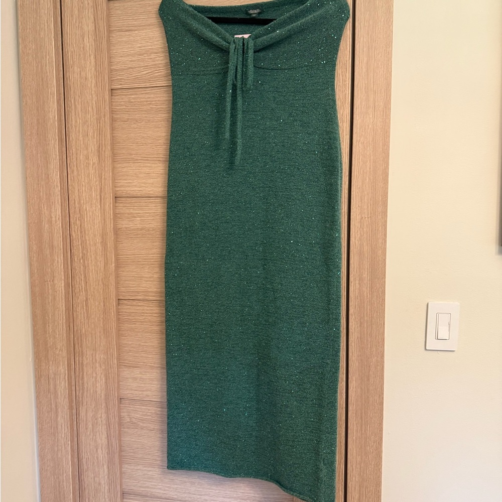 Green Knit Sleeveless Shimmer Dress
